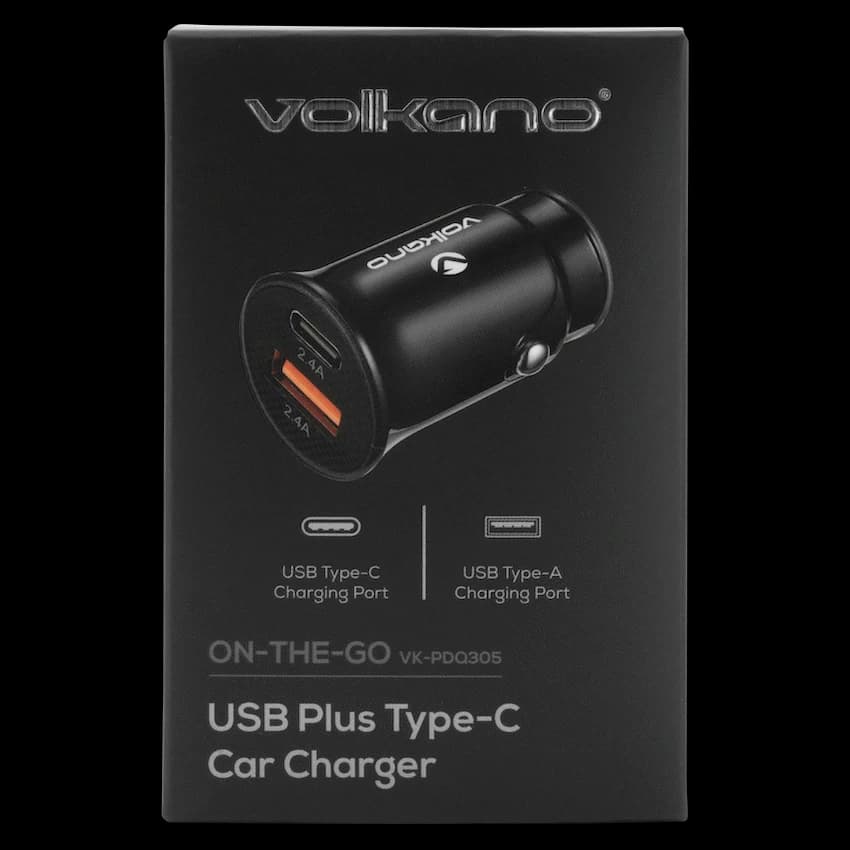 Volkano On-The-Go USB + Type-C 12w Car Charger - Black 6