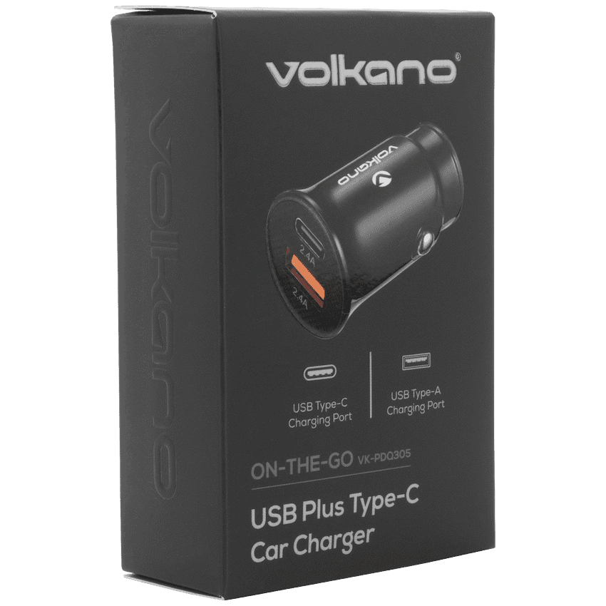Volkano On-The-Go USB + Type-C 12w Car Charger - Black 7