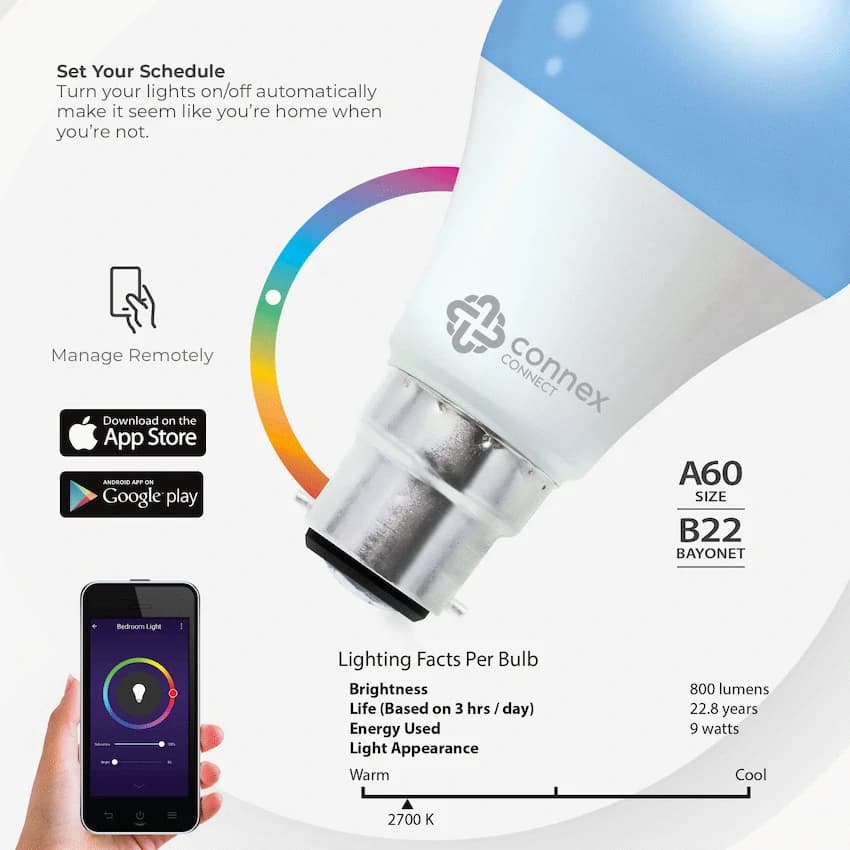 Smart Wi-Fi Bulb 6w LED RGB White - Bayonet 4
