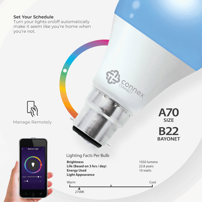 Smart WiFi Bulb 10W LED RGB White Bayonet 6
