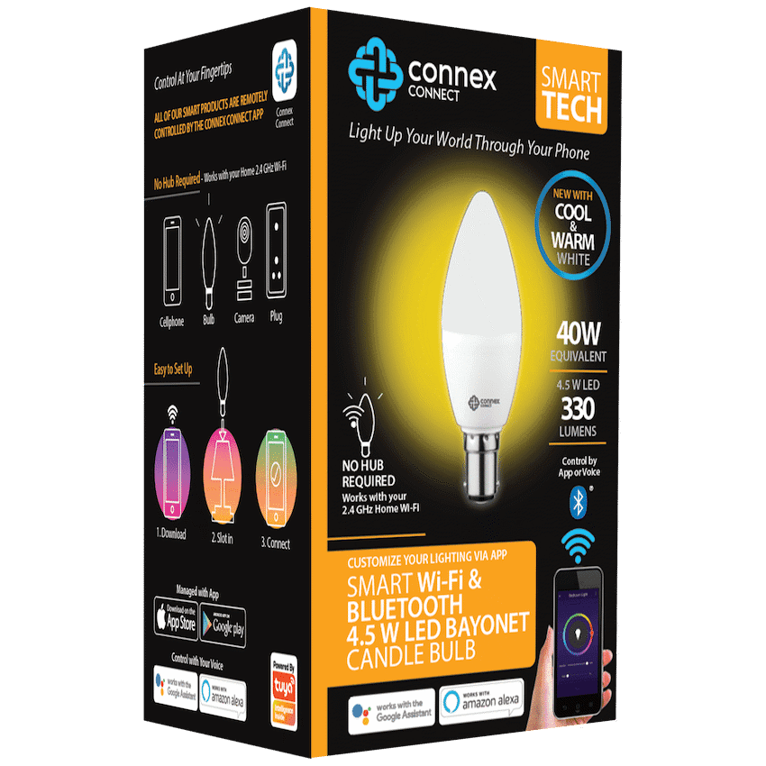 Smart WiFi Bulb 4.5W LED White Candle Bayonet 2