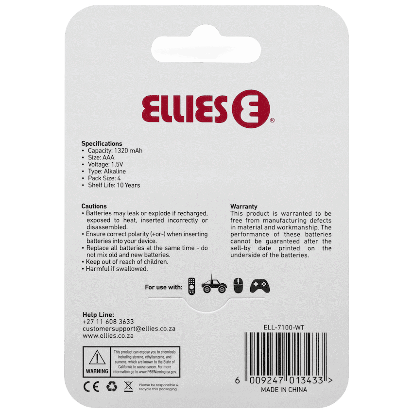 Ellies Ultra Series - Alkaline Batteries AAA 4 Pack -WT 3