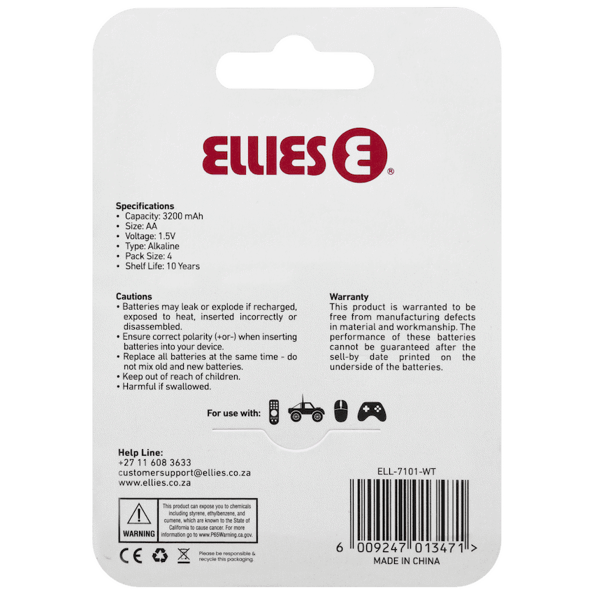 Ellies Ultra Series - Alkaline Batteries AA 4 Pack - WT 3