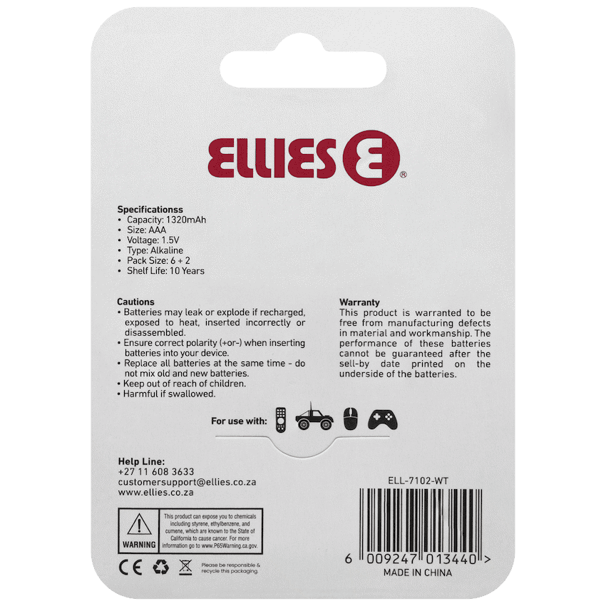Ellies Ultra Series - Alkaline Batteries AAA 6 + 2 Pack - WT 3