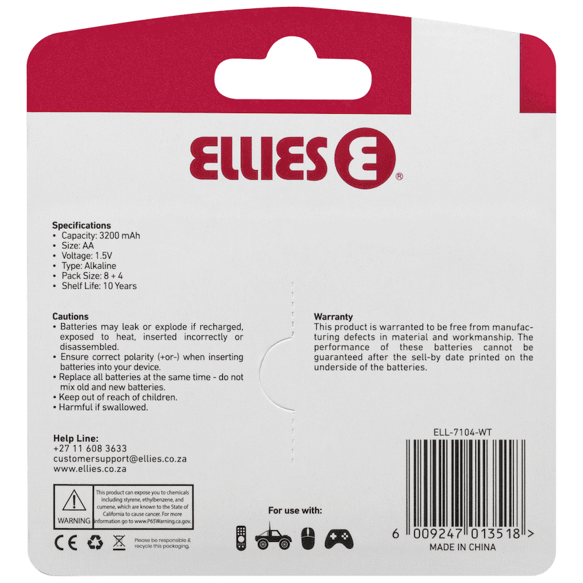 Ellies Ultra Series - Alkaline Batteries AA 8+4 Value Pack - WT 3