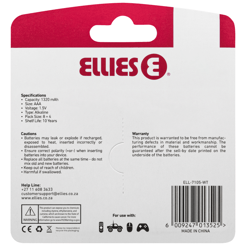 Ellies Ultra Series - Alkaline Batteries AAA 8+4 Value Pack - WT 3