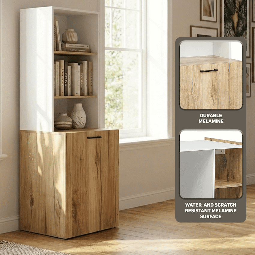 Everfurn Adaptive Desk with Bookshelf - White and Light Oak 3