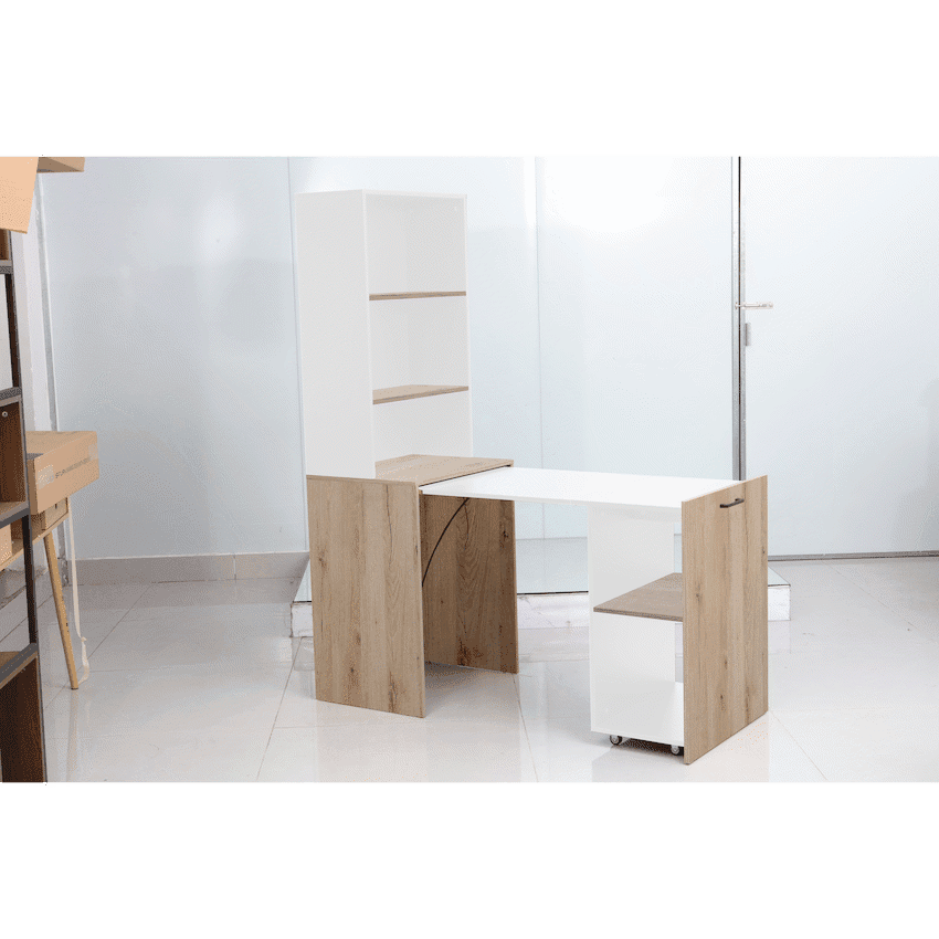 Everfurn Adaptive Desk with Bookshelf - White and Light Oak 8