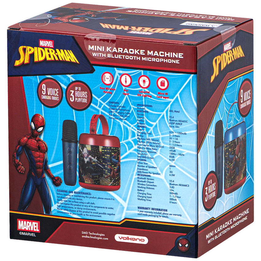 Marvel Spider-Man Cylinder Karaoke Speaker with Bluetooth Microphone 4