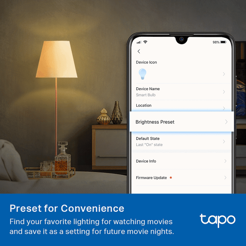 TP-Link Tapo L510B 8.7W Smart Wi-Fi Warm White Light Bulb, Dimmable, A60, B15 4