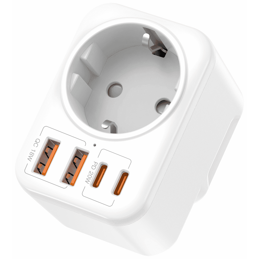 Volkano MultiVolt Series 2x USB-A + 2x USB-C adaptor SA Plug to multi travel socket 20Watt 7