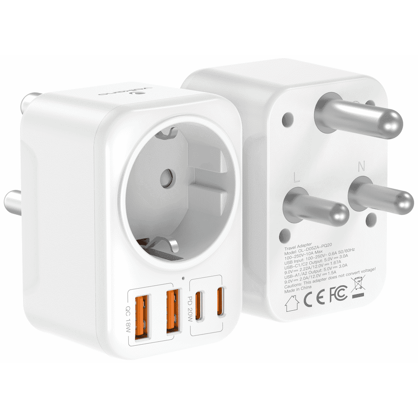 Volkano MultiVolt Series 2x USB-A + 2x USB-C adaptor SA Plug to multi travel socket 20Watt 8