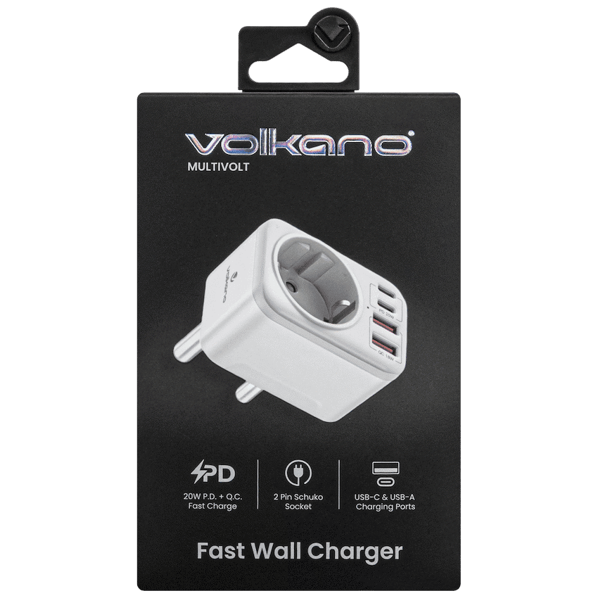 Volkano MultiVolt Series 2x USB-A + 2x USB-C adaptor SA Plug to multi travel socket 20Watt 9