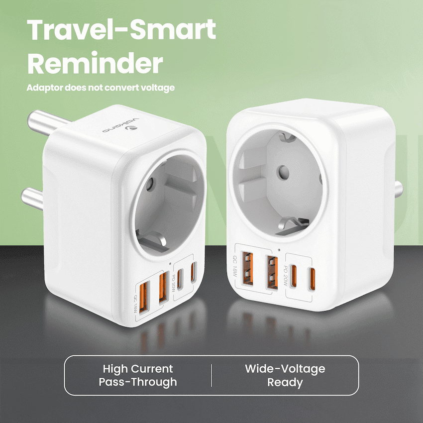 Volkano MultiVolt Series 2x USB-A + 2x USB-C adaptor SA Plug to multi travel socket 20Watt 5