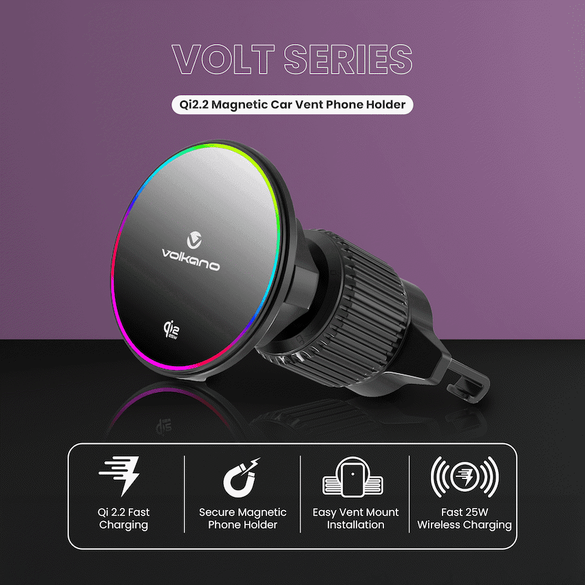 Volkano Volt Series Qi2.2 Magnetic Car Vent Phone Holder - Black 4