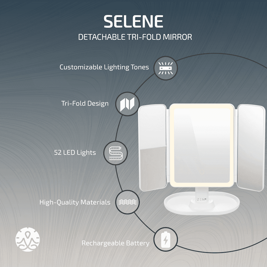 ZEN Selene Series Detachable Trifold Makeup Mirror - White 3