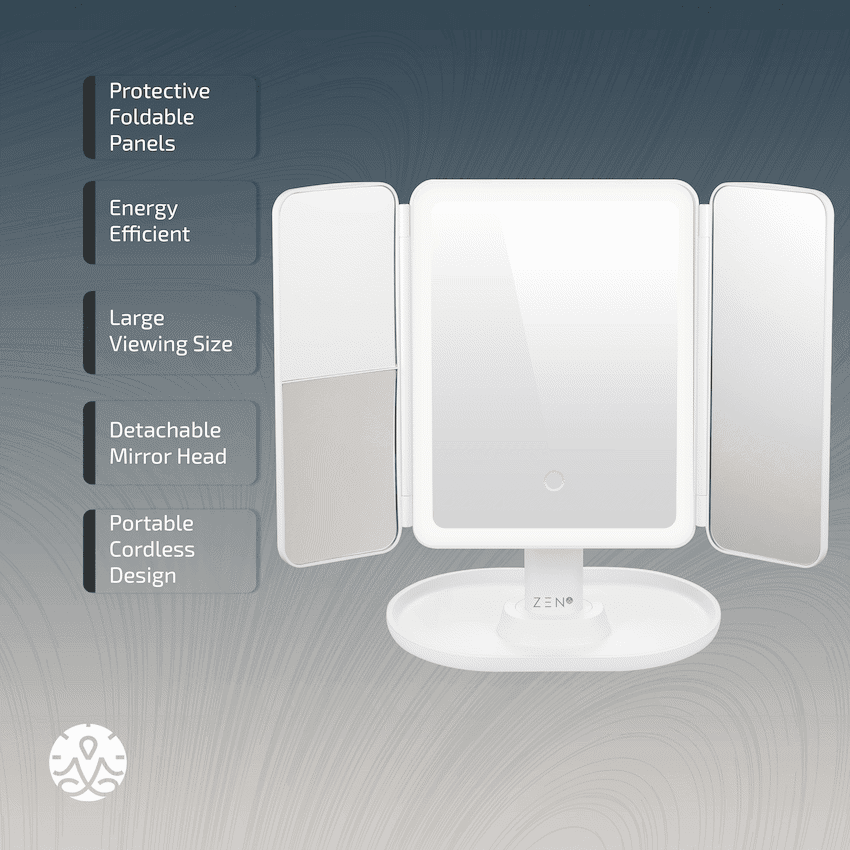 ZEN Selene Series Detachable Trifold Makeup Mirror - White 4