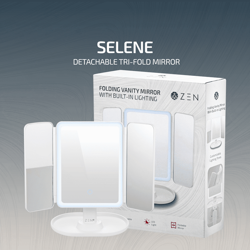ZEN Selene Series Detachable Trifold Makeup Mirror - White 6