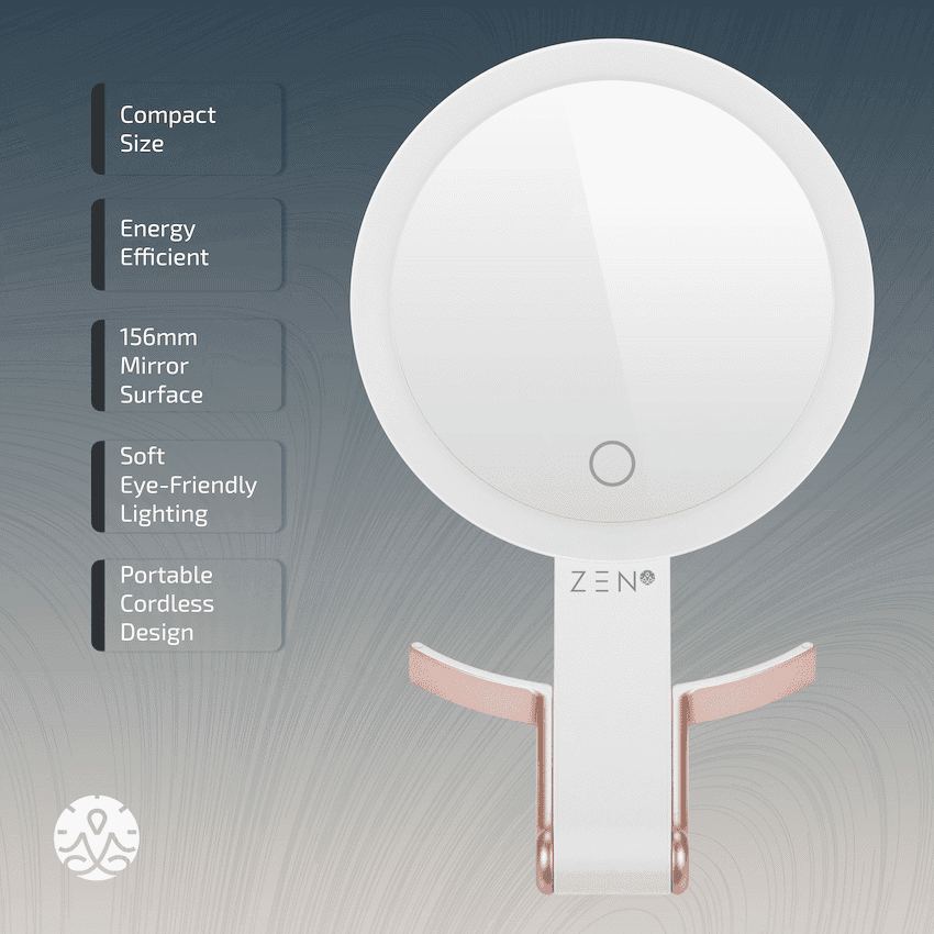 ZEN JestSet Series Portable Handheld LED Mirror - White 3