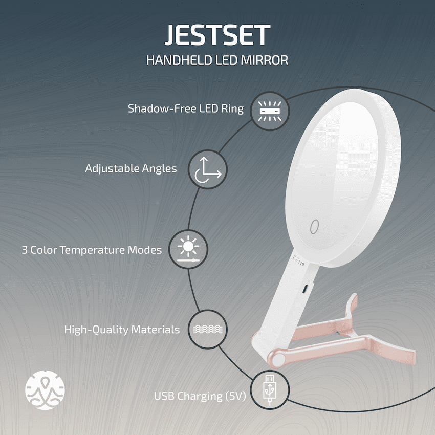 ZEN JestSet Series Portable Handheld LED Mirror - White 4