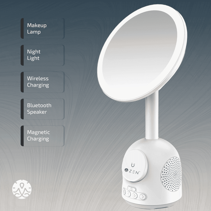 ZEN Unify Series Wireless Phone Charger with Bluetooth Speaker and Mirror - White 3