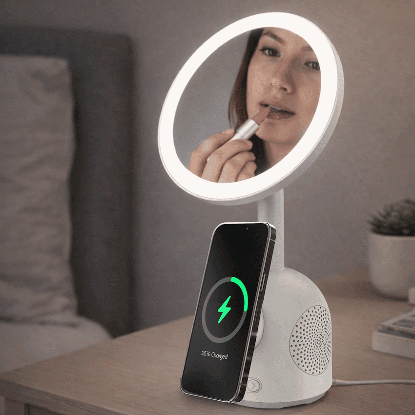 ZEN Unify Series Wireless Phone Charger with Bluetooth Speaker and Mirror - White 4