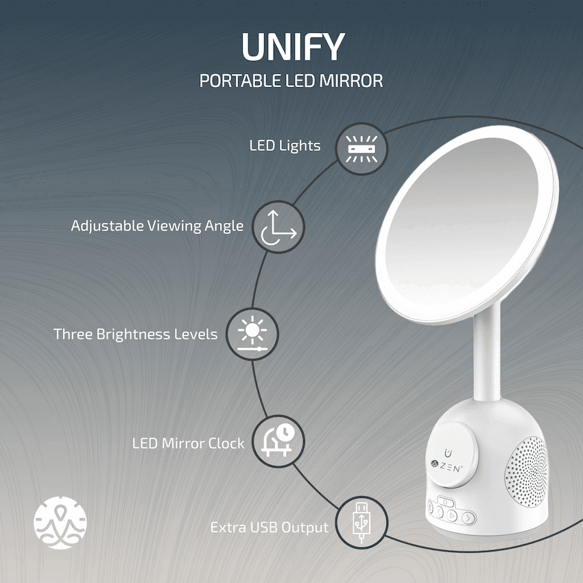 ZEN Unify Series Wireless Phone Charger with Bluetooth Speaker and Mirror - White 5