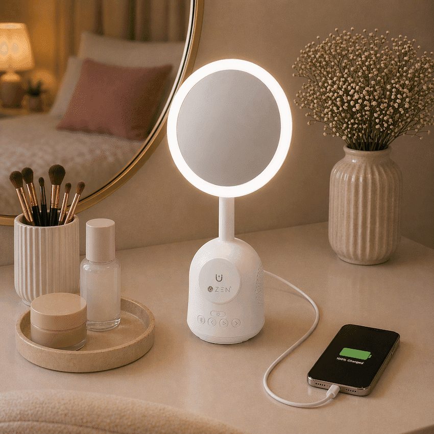 ZEN Unify Series Wireless Phone Charger with Bluetooth Speaker and Mirror - White 10