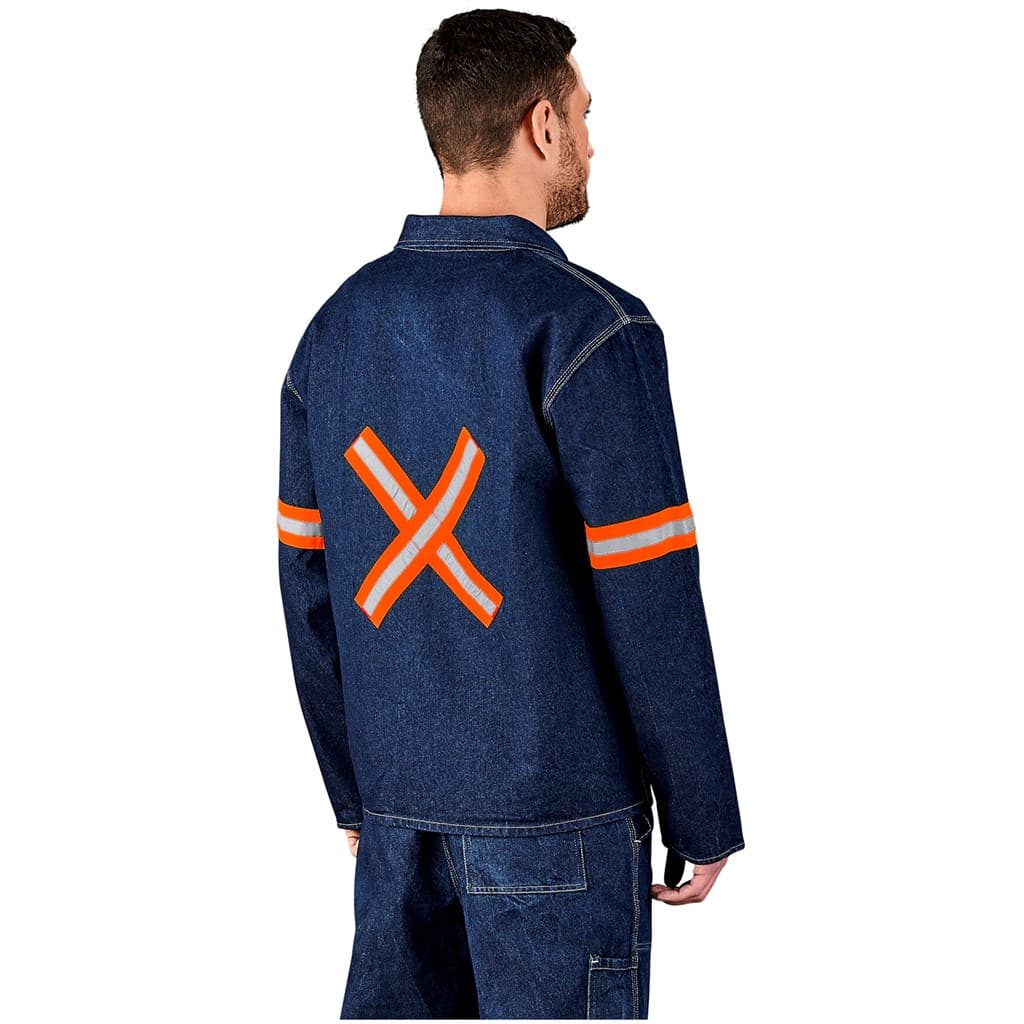 Cast Premium 100% Cotton Denim Jacket - Reflective Arms & Back - Orange Tape 10