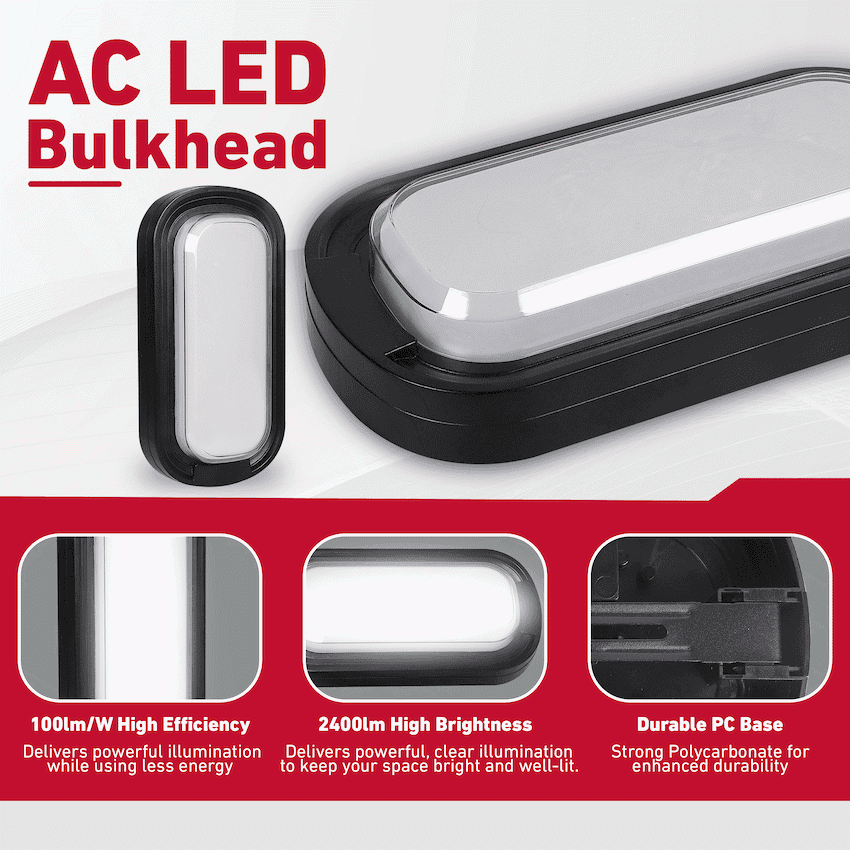 Ellies Ellipse Series AC 24W Capsule LED Bulkhead - PC 8