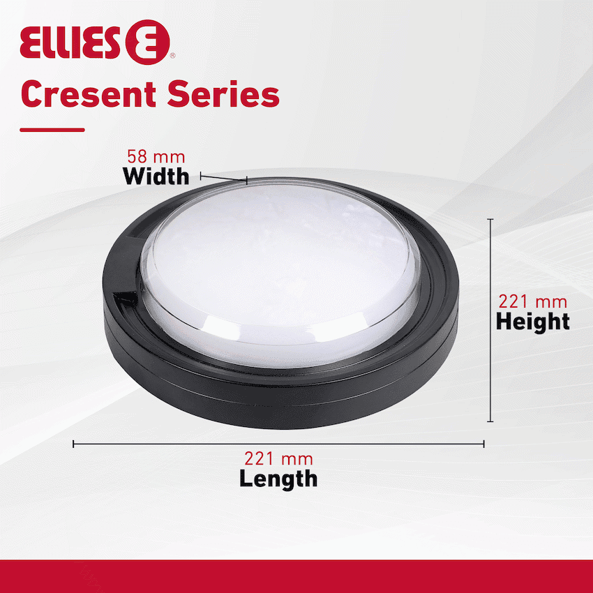 Ellies Cresent Series AC 24W Round LED Bulkhead - PC 9