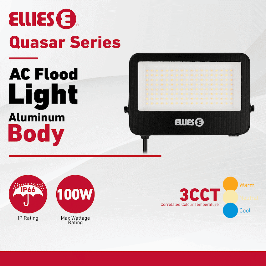Ellies Quasar Series 100W AC Flood Light  with 3CCT -BK 3
