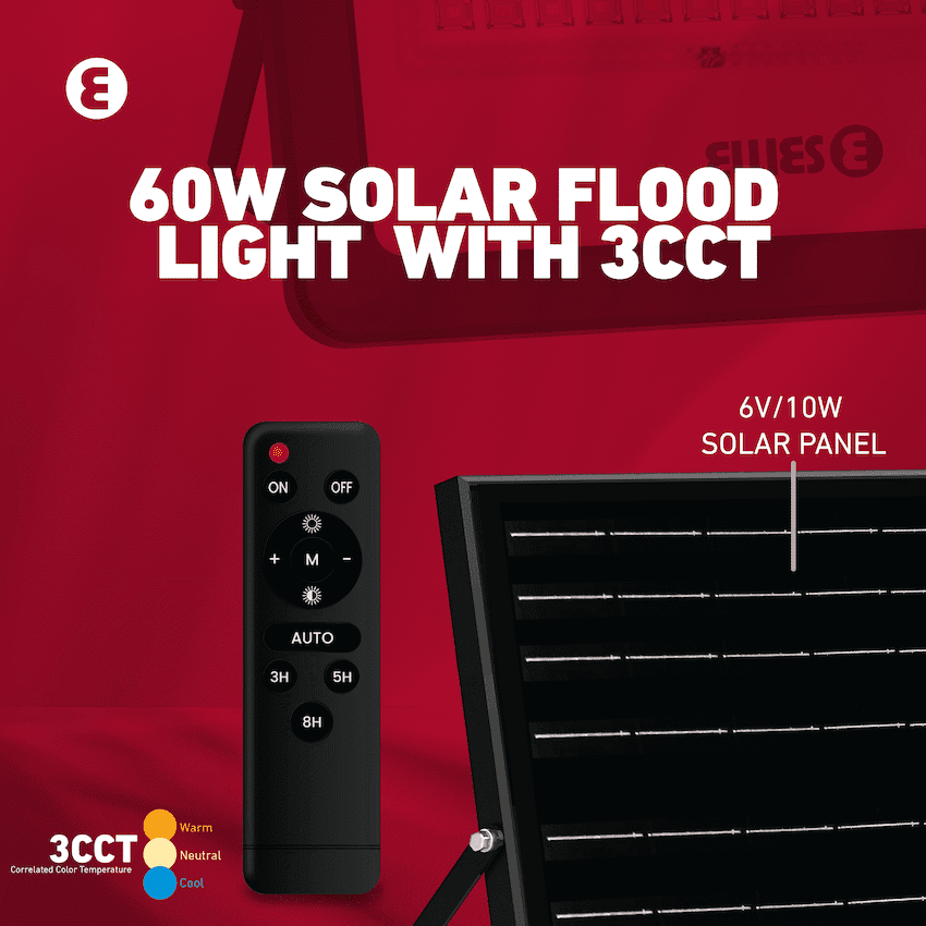 Ellies Nebula Series 60W Solar Flood Light  with 3CCT -BK 4