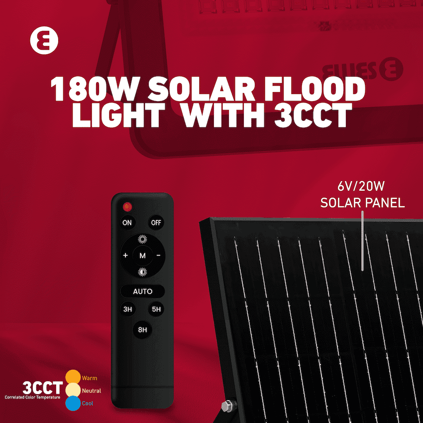 Ellies Nebula Series 180W Solar Flood Light  with 3CCT -BK 8