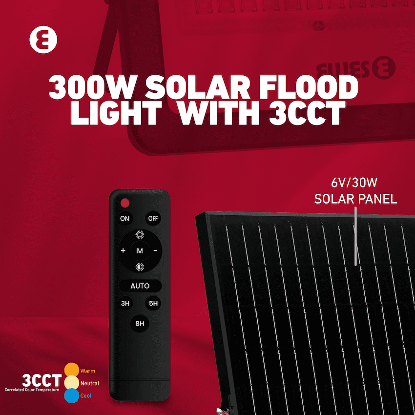 Ellies Nebula Series 300W Solar Flood Light  with 3CCT -BK 6