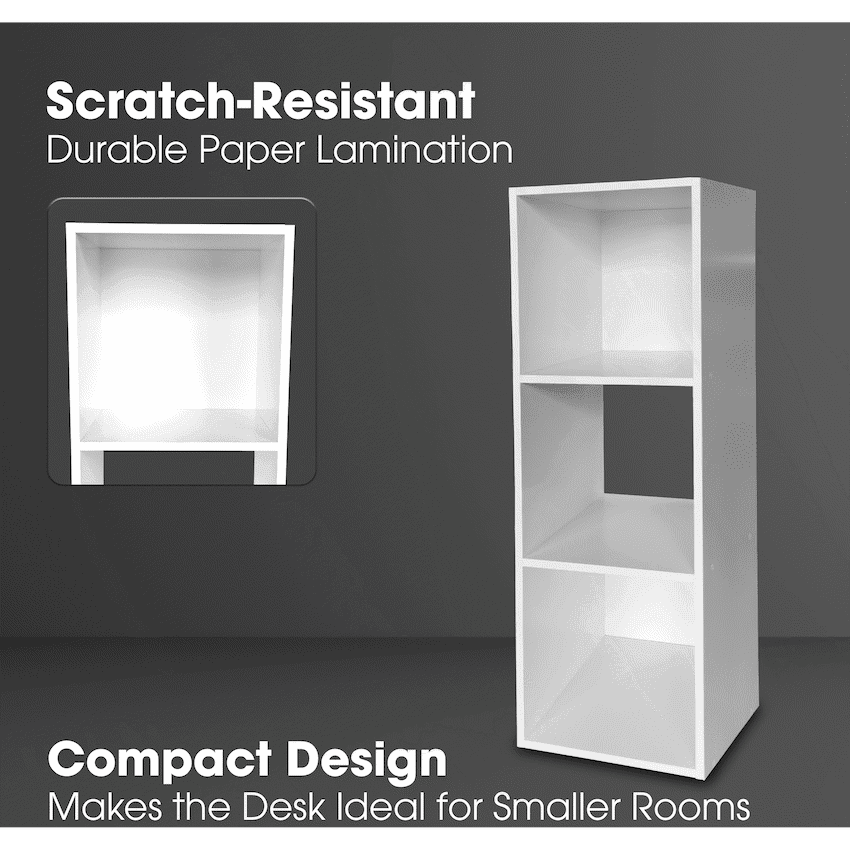 Everfurn Grayscale 3 Tier Bookshelf White, High Pressure Laminate 2
