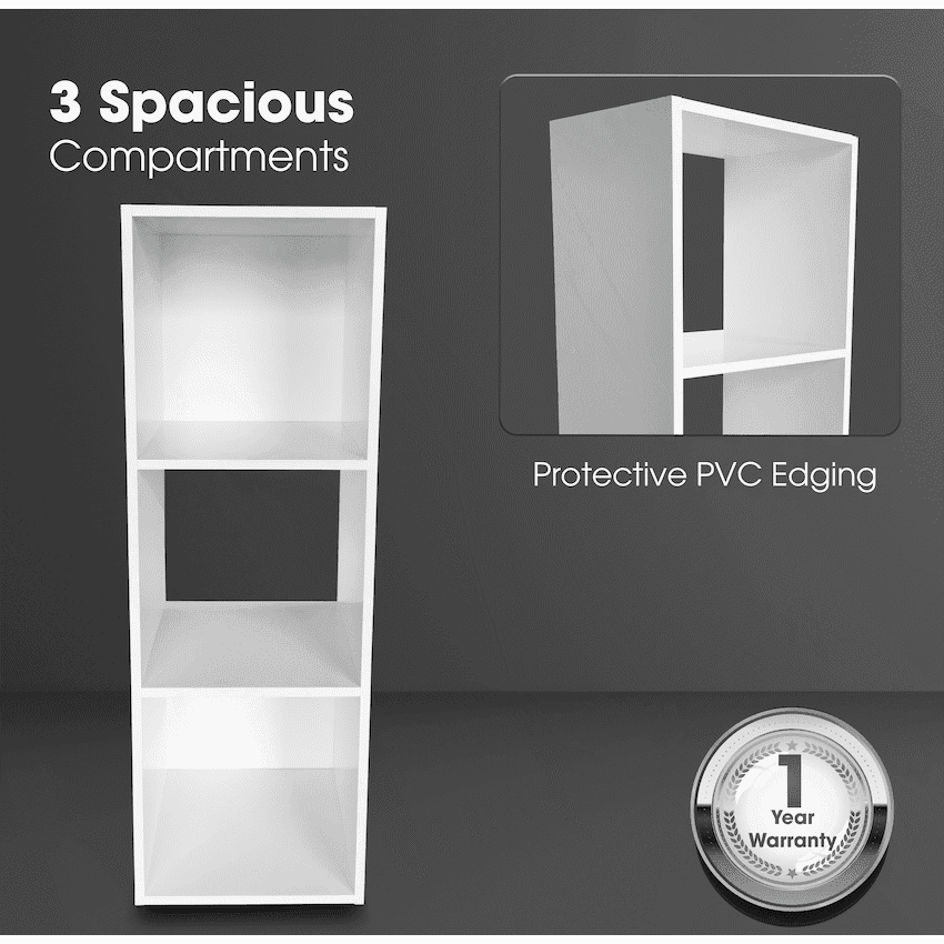 Everfurn Grayscale 3 Tier Bookshelf White, High Pressure Laminate 3
