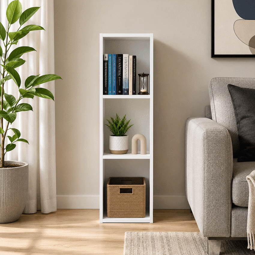 Everfurn Grayscale 3 Tier Bookshelf White, High Pressure Laminate 5