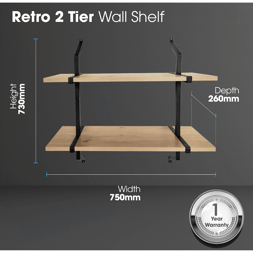Everfurn Retro 2 Tier Wall Shelf 4
