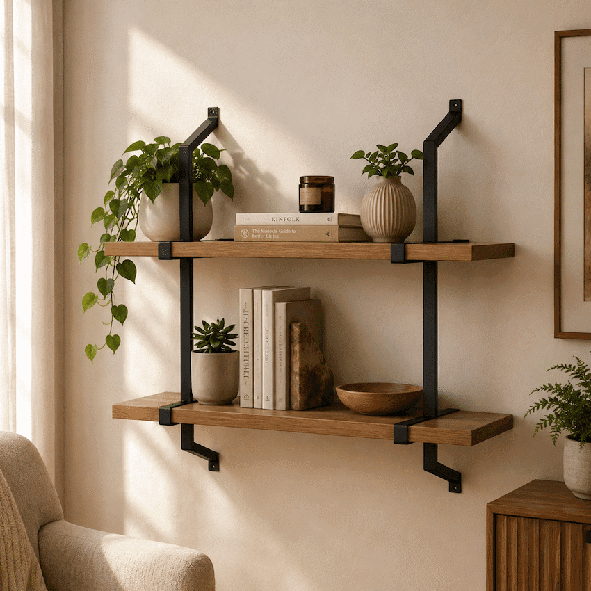 Everfurn Retro 2 Tier Wall Shelf 5