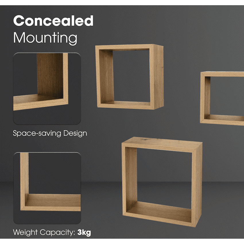 Everfurn Lotus Floating Wall Shelves - Set of 3 2