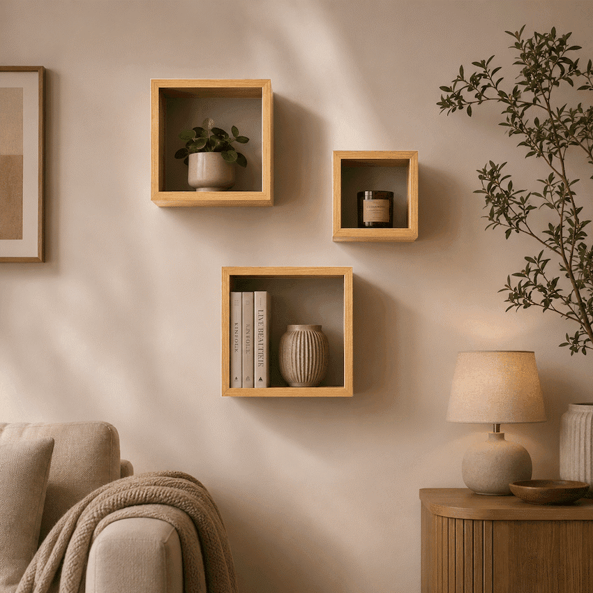 Everfurn Lotus Floating Wall Shelves - Set of 3 5