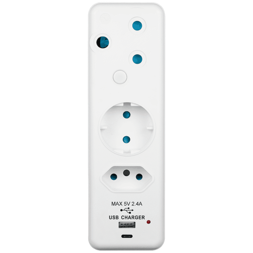 Ellies 3-Way Schuko Adaptor with Type-C + USB - White 3