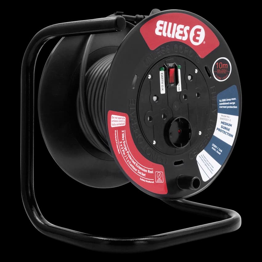 Ellies Heavy Duty Surge Protected Extension Reel 10m - BK 5