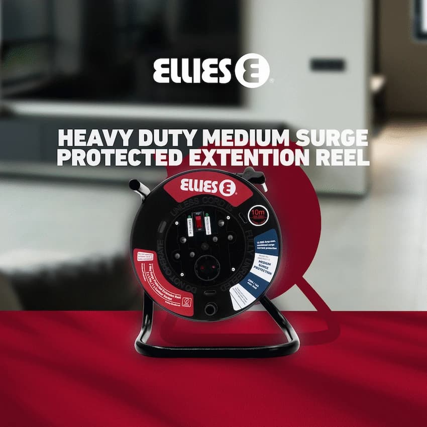 Ellies Heavy Duty Surge Protected Extension Reel 10m - BK 8