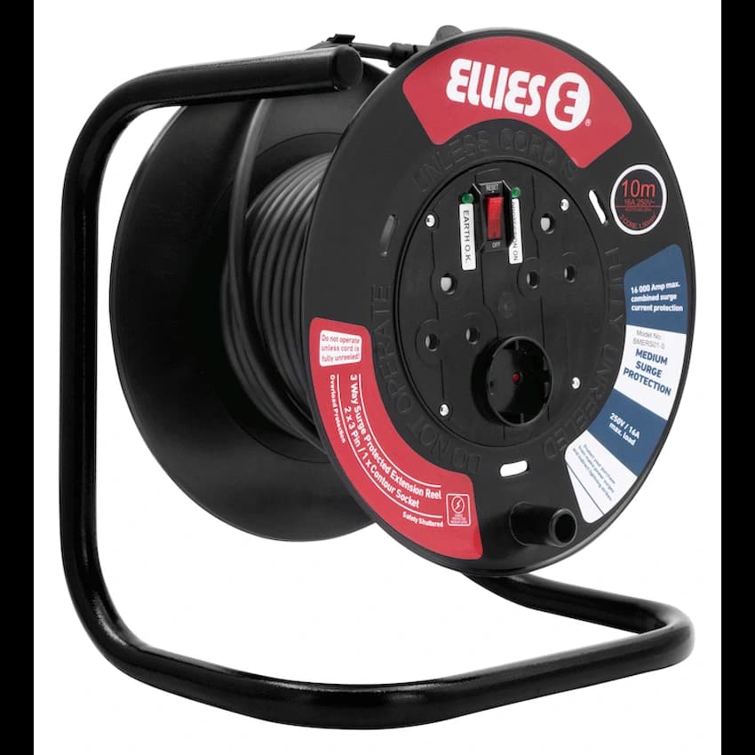 Ellies Heavy Duty Surge Protected Extension Reel 10m - BK 9