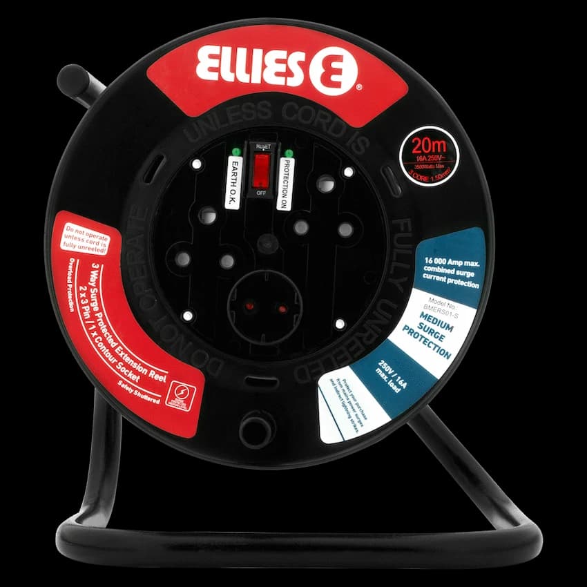 Ellies Heavy Duty Surge Extension Reel - 20m - BK 4