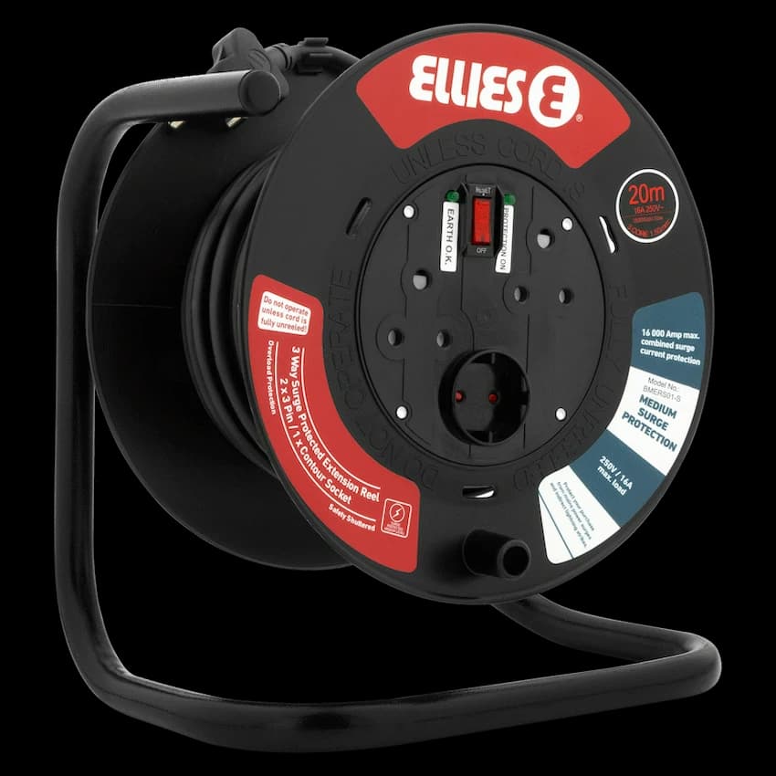 Ellies Heavy Duty Surge Extension Reel - 20m - BK 5