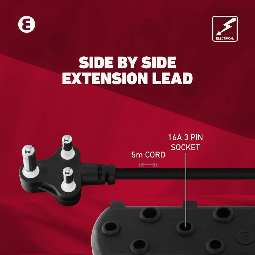 Ellies Side by Side Heavy Duty Extension Lead-5M-BK 10