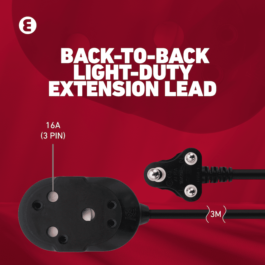 Ellies Back-to-Back Light-Duty Extension Lead - 3m 6
